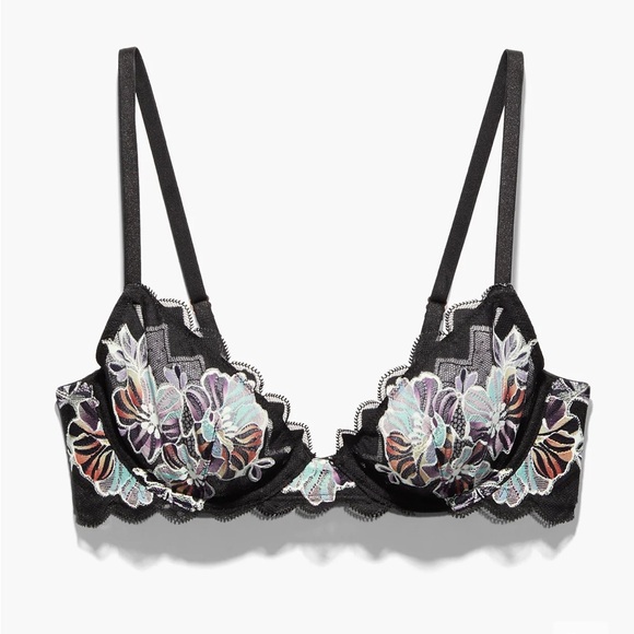 Savage X Fenty Black Floral Multicolor ZIG ZAG ZEN UNLINED LACE PLUNGE BRA - Picture 2 of 5
